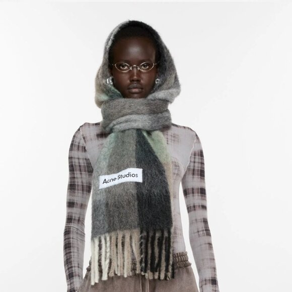 Acne Studios Mohair checked scarf Green/grey/black - Picture 1 of 5